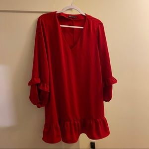 zara long sleeve classic red dress